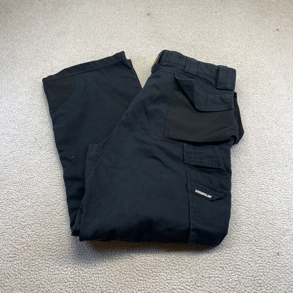 CAT Caterpillar Trademark Trouser Mens 42x34 Black Cargo Work Pants Mid Rise